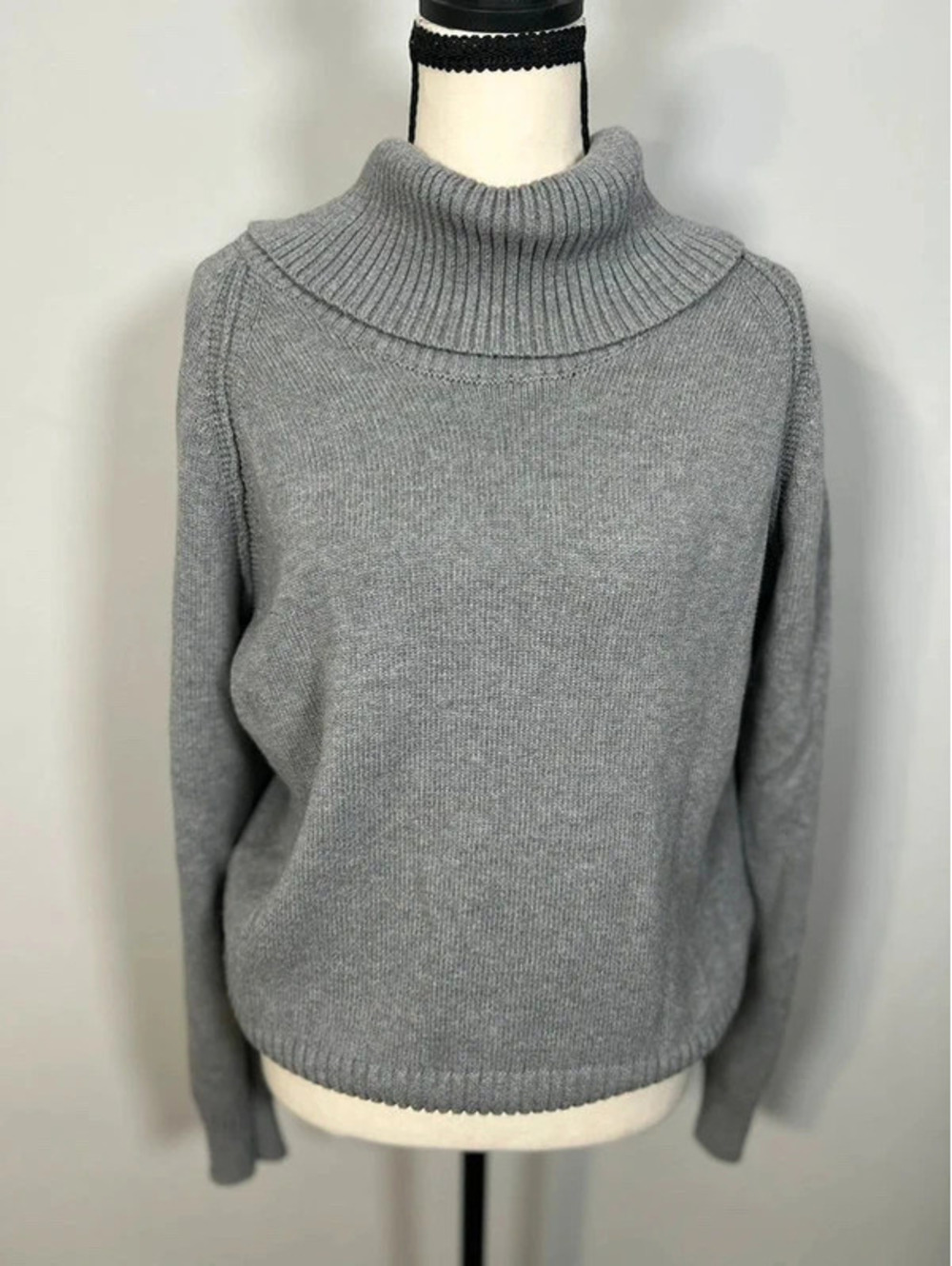 Jeanne Pierre Gray 100% Cotton Cowl Neck Turtleneck Sweater Size L